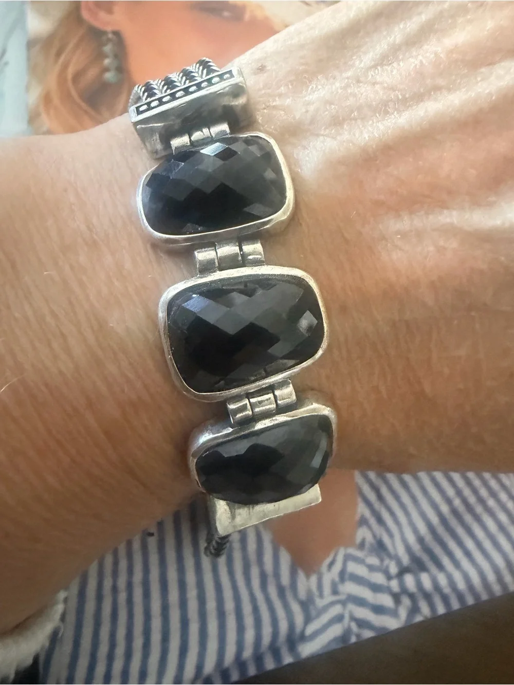 Grace & Heart G&H MYSTIQUE Bracelet .925 SS ONYX Size L 7.5” Silver Strands